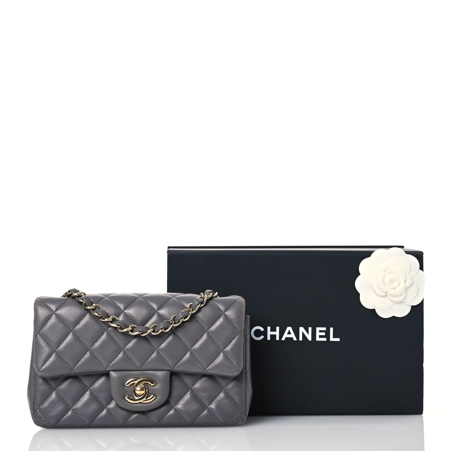 Chanel Lambskin Quilted Mini Rectangular Flap Dark Grey 20 of 20
