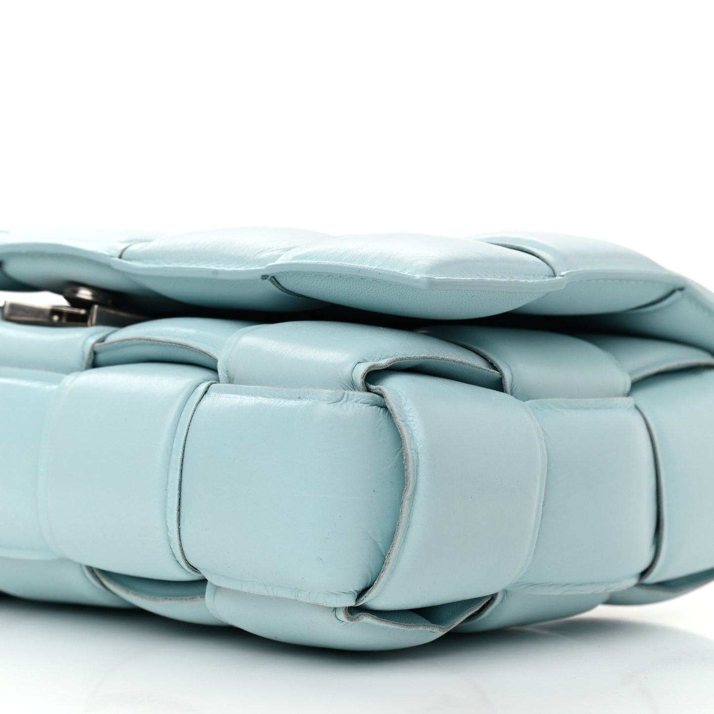 Paper Calfskin Maxi Intreccio Padded Cassette Crossbody Bag Ice