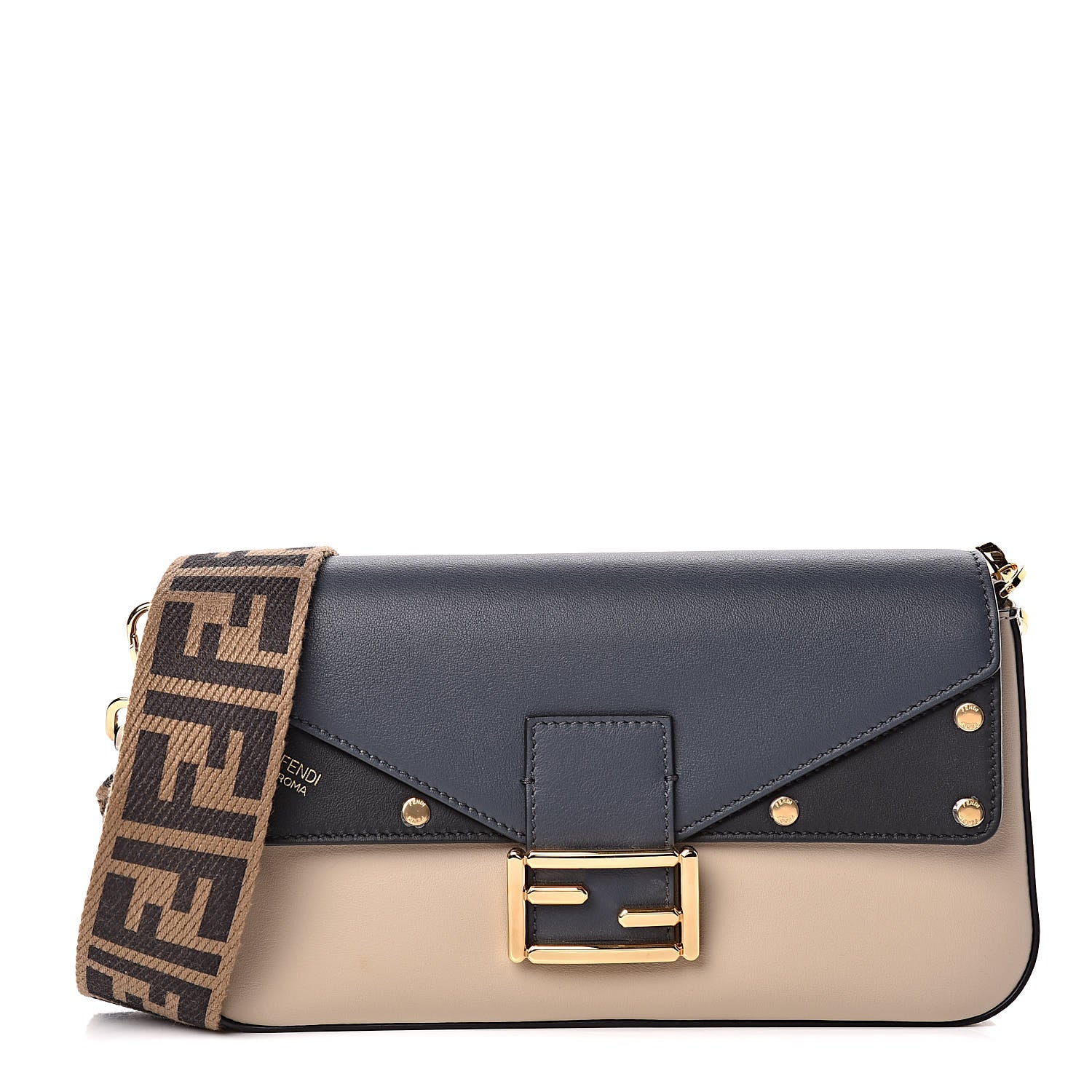 Fendi Vitello Grace FF 1974 Baguette Camelia Blue Nott 1 of 10