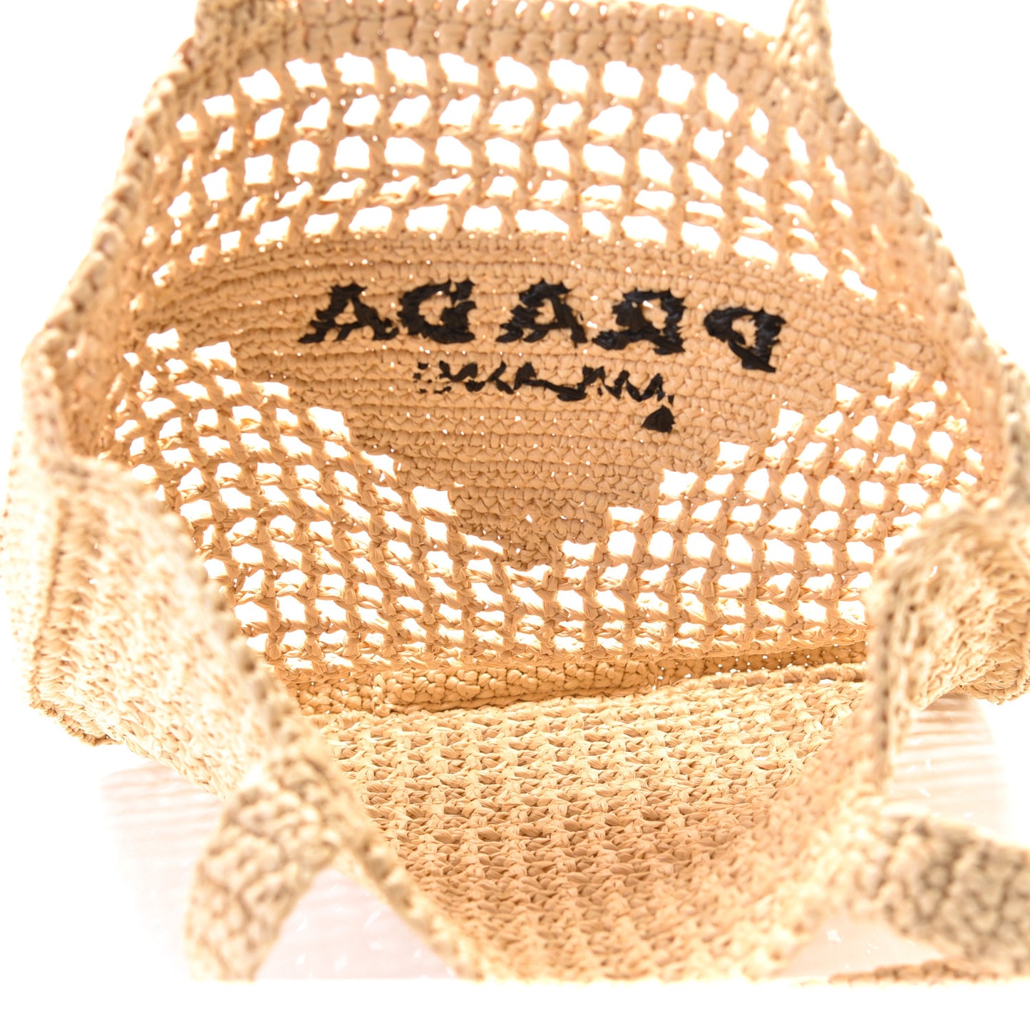Yarn Raffia Effect Crochet Logo Embroidered Tote Bag Naturale