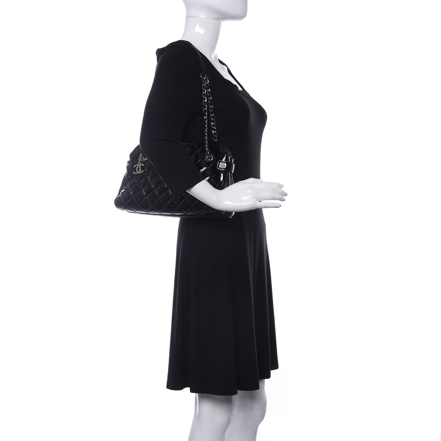 Patent Quilted Just Mademoiselle Bowling Bag Black