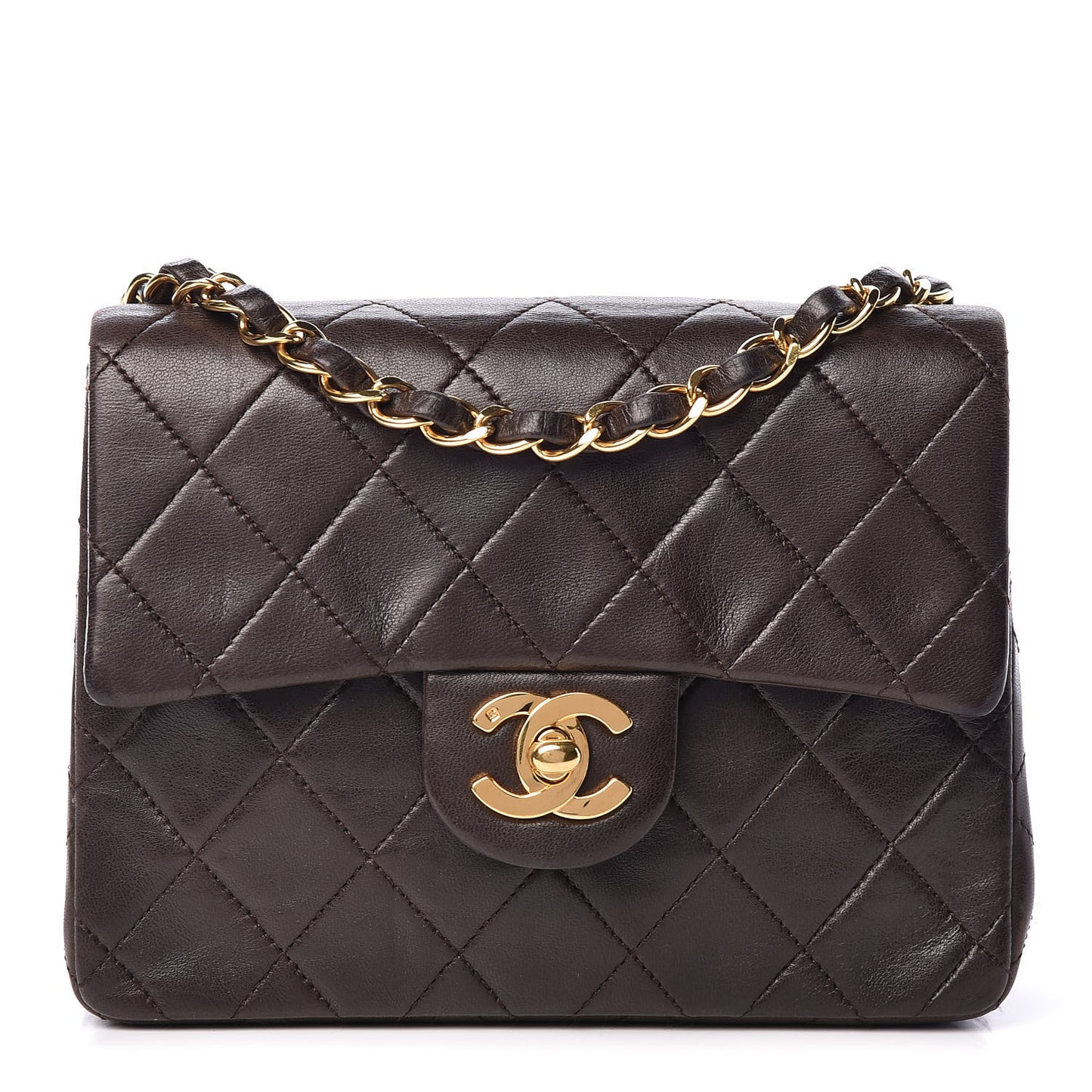 Lambskin Quilted Mini Square Flap Brown