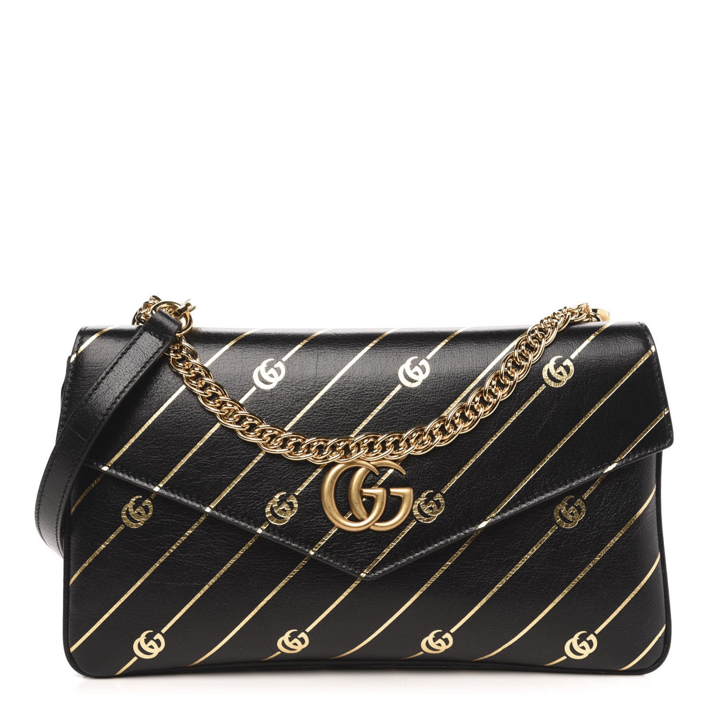 Calfskin Diagonal GG Medium Thiara Double Envelope Shoulder Bag Black White