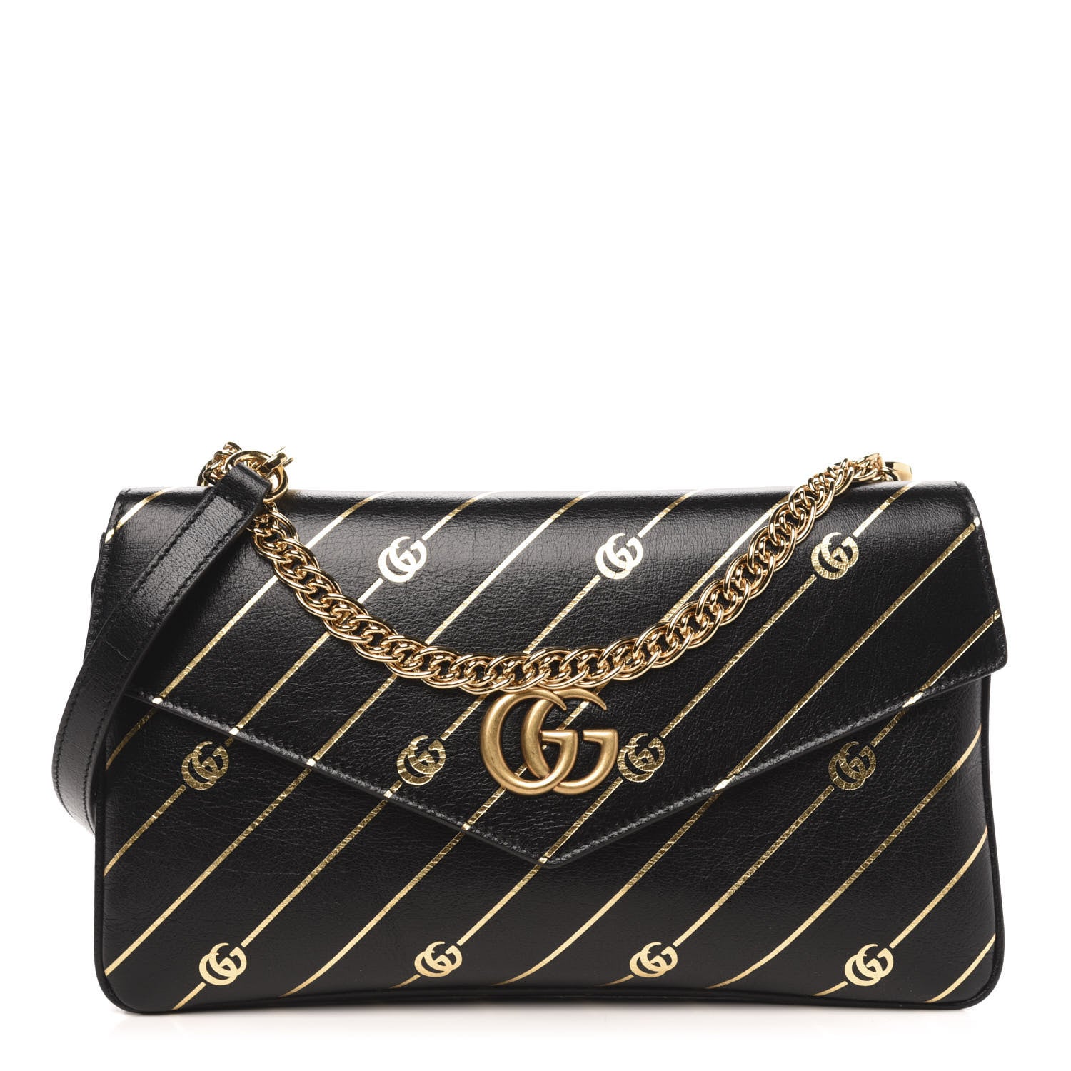 Gucci Calfskin Diagonal GG Medium Thiara Double Envelope Shoulder Bag Black White 1 of 12