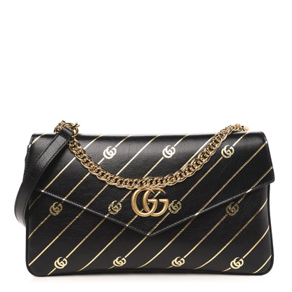 Gucci Calfskin Diagonal GG Medium Thiara Double Envelope Shoulder Bag Black White 1 of 12