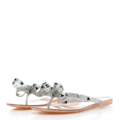Valentino Garavani PVC Jelly Glitter Rockstud Bow Thong Sandals 36 Silver 3 of 8