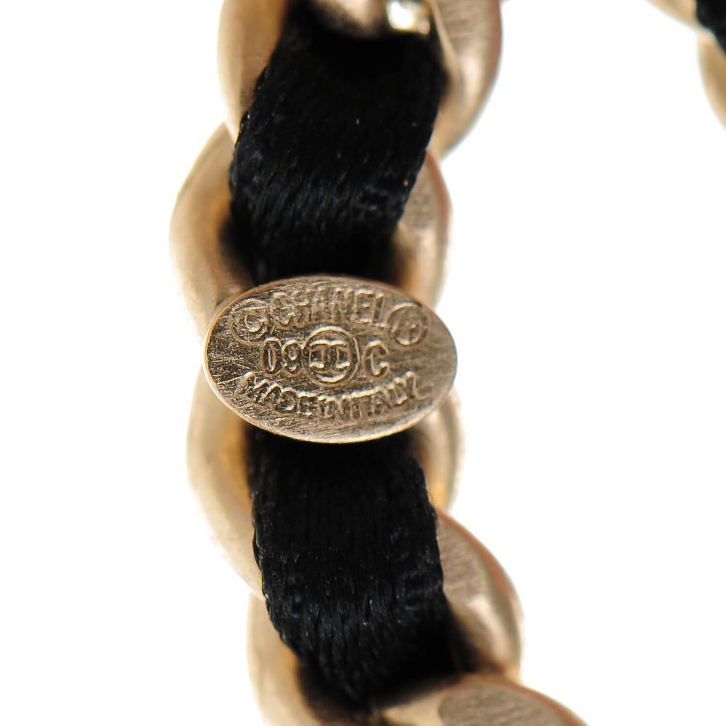 Satin CC Chain Earrings Light Gold Black