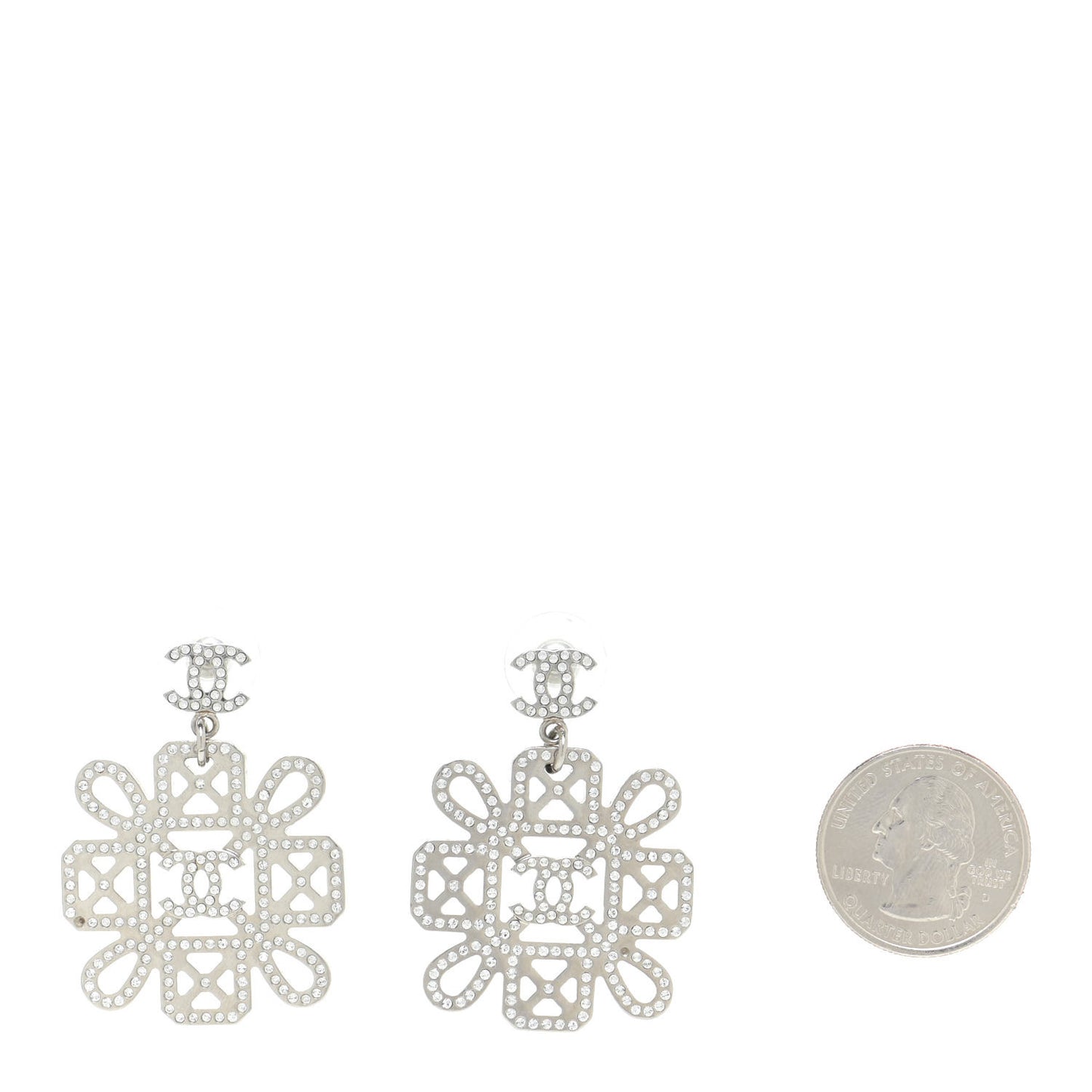 Crystal Strass Cross CC Earrings Silver