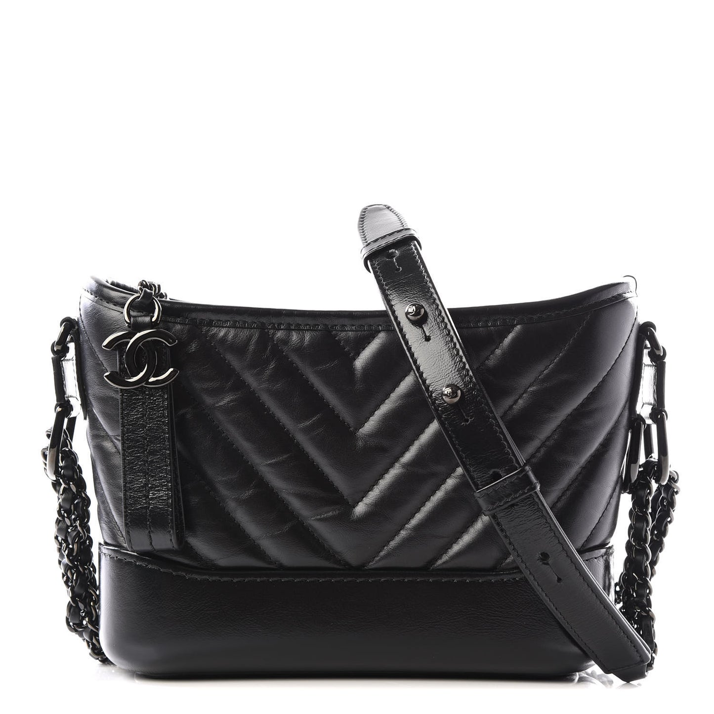 Aged Calfskin Chevron Quilted Small Gabrielle Hobo So Black