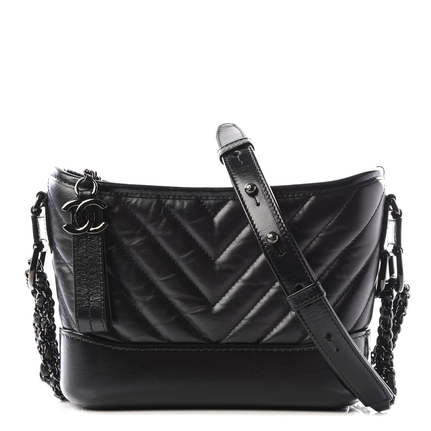 Chanel Aged Calfskin Chevron Quilted Small Gabrielle Hobo So Black 1 of 12