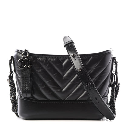 Chanel Aged Calfskin Chevron Quilted Small Gabrielle Hobo So Black 1 of 12