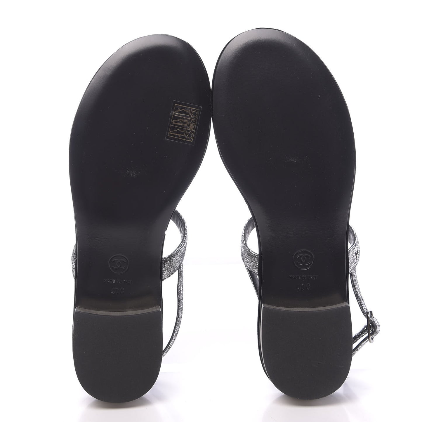 Metallized Goatskin Pearl CC Thong Sandals 40 Silver