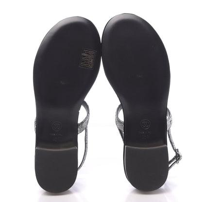 Chanel Metallized Goatskin Pearl CC Thong Sandals 40 Silver 5 of 7