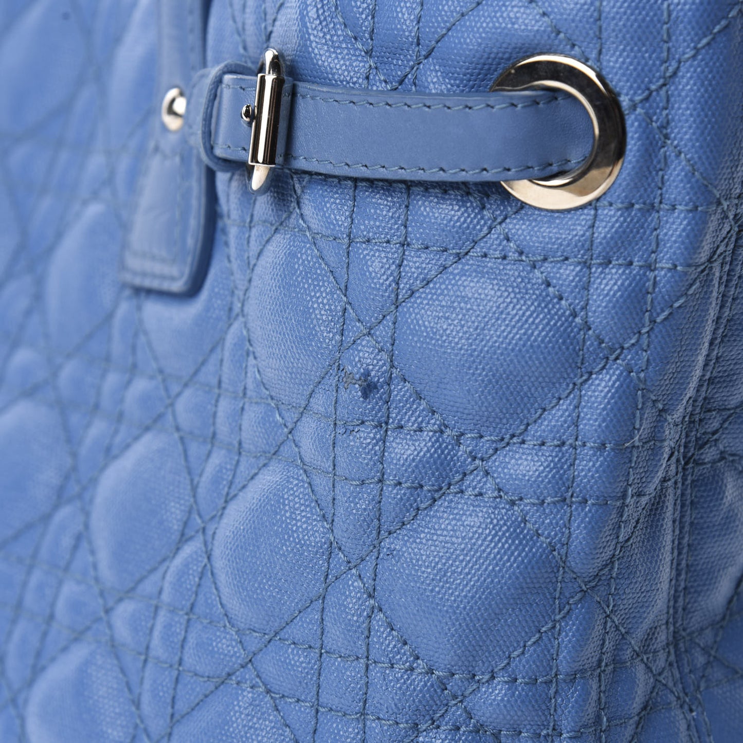 Coated Canvas Cannage Small Panarea Tote Cobalt Blue