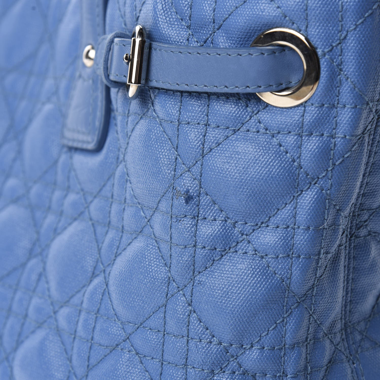 Christian Dior Coated Canvas Cannage Small Panarea Tote Cobalt Blue 13 of 13
