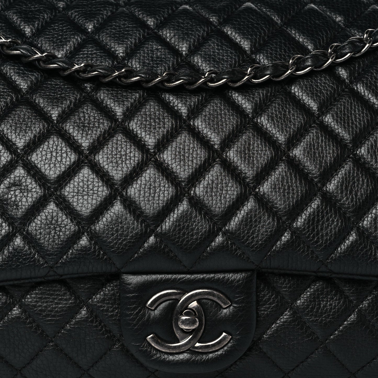 Calfskin Quilted XXL Travel Flap Bag Black