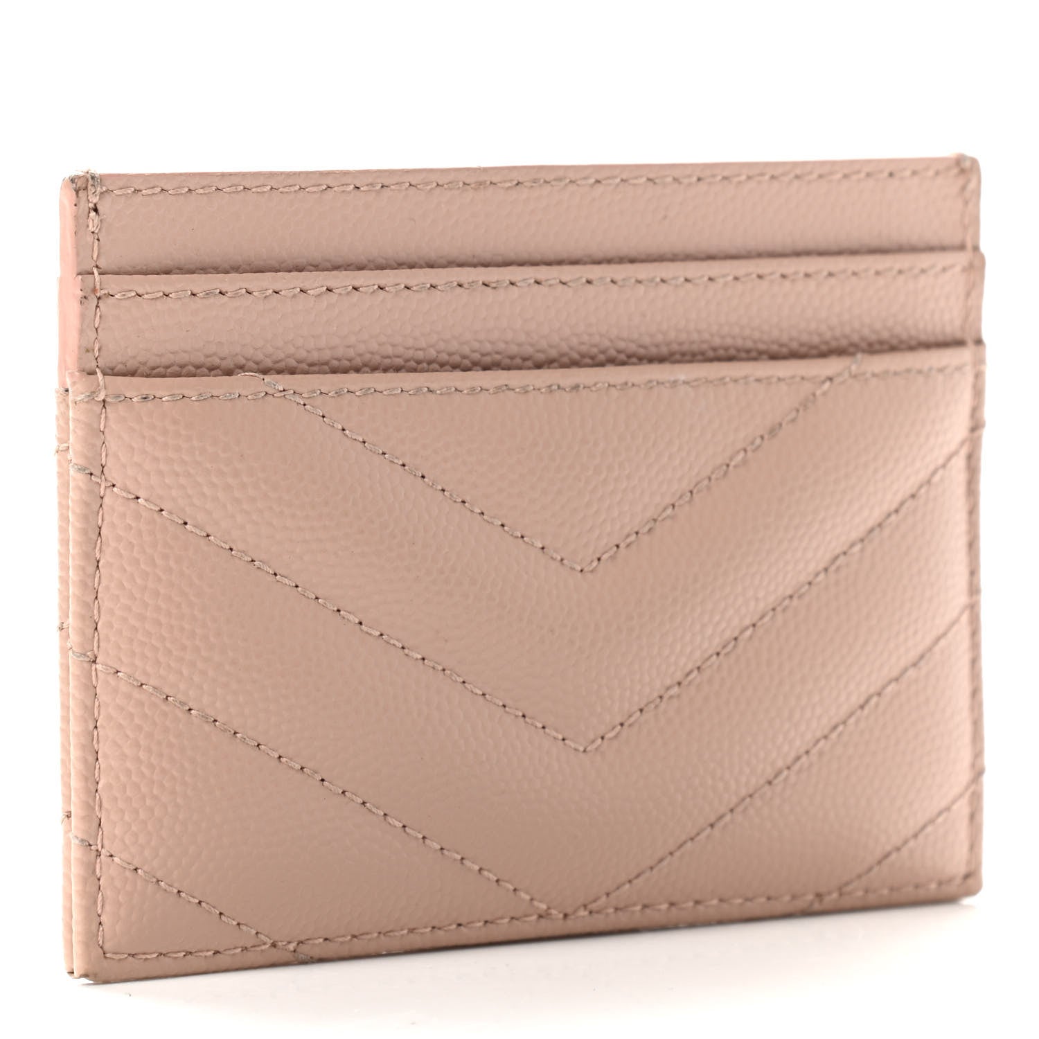 Saint Laurent Grain De Poudre Matelasse Chevron Monogram Credit Card Case Pale Pink 3 of 9