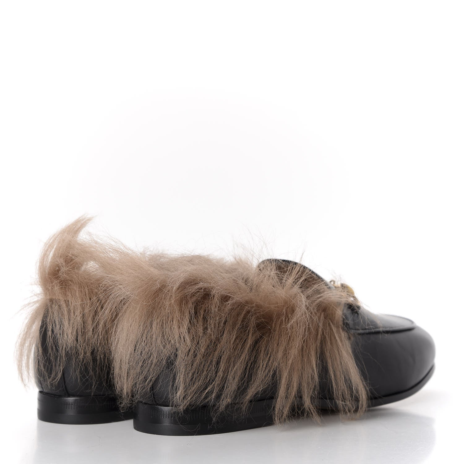 Gucci Malaga Kid Fur Womens Jordaan Loafers 37 Black Natural 4 of 7