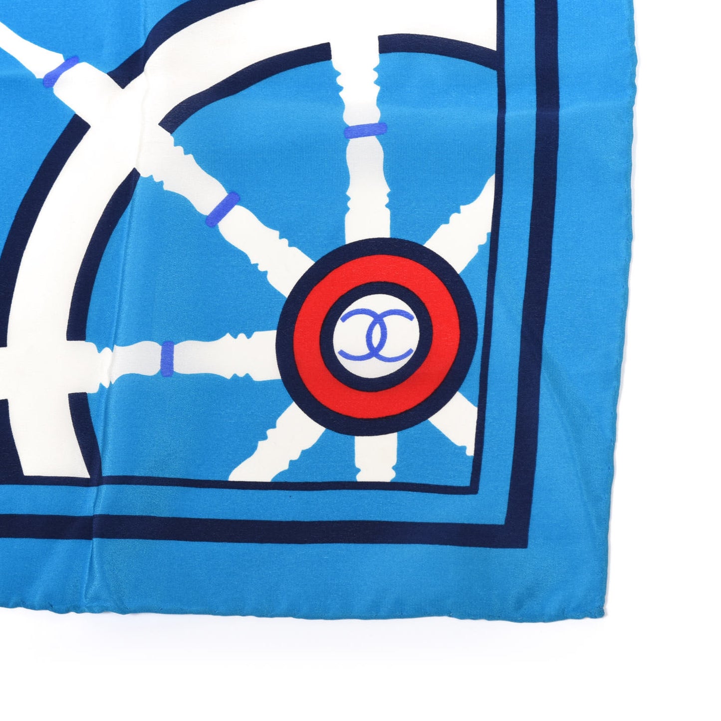 Silk Sailboat Print Square Scarf Blue Multicolor