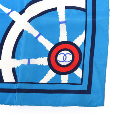 Chanel Silk Sailboat Print Square Scarf Blue Multicolor 3 of 6