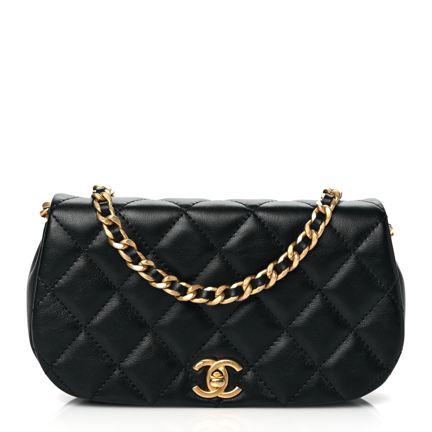 Calfskin Quilted Coco Mail Clutch With Chain Black