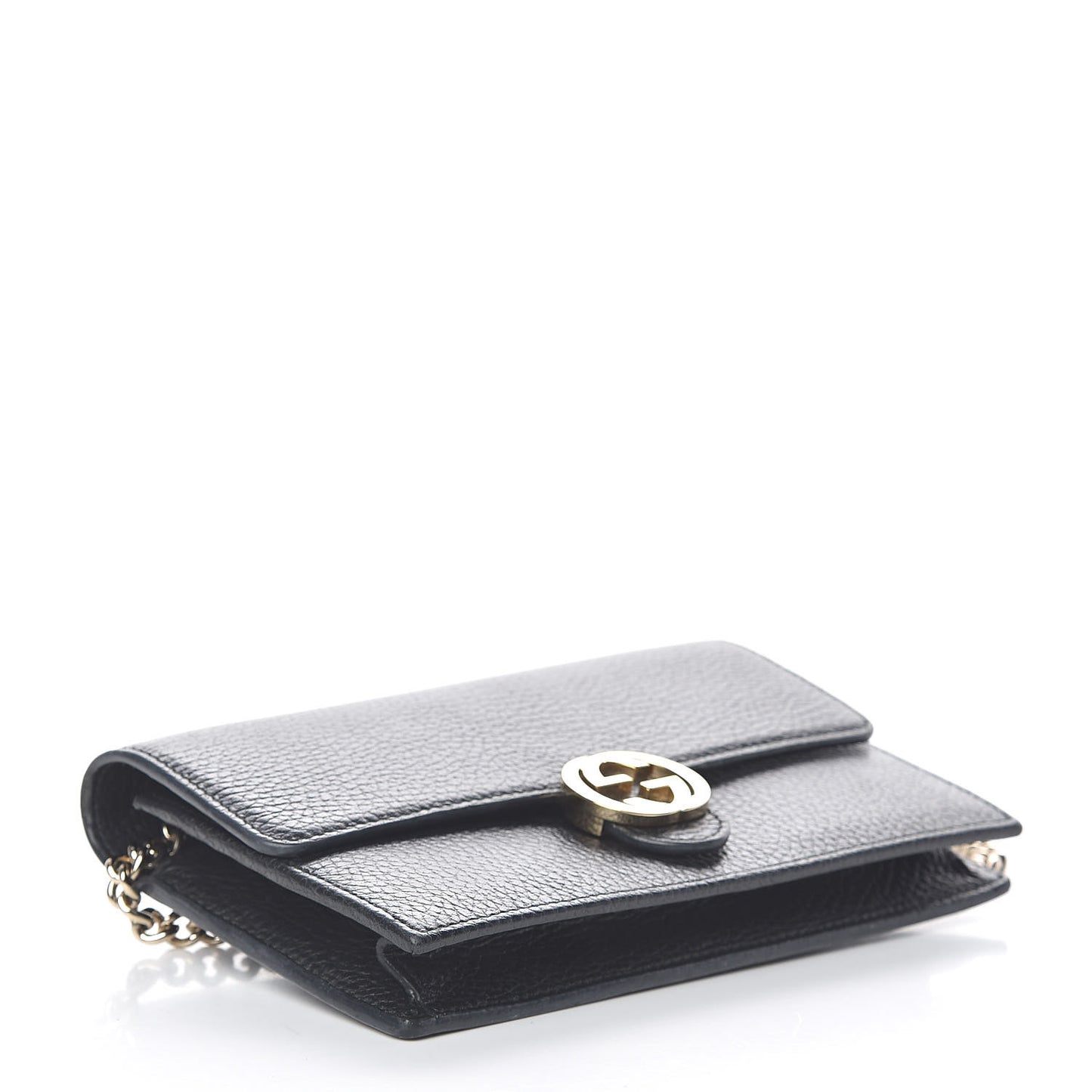 Dollar Calfskin Interlocking G Chain Wallet Black