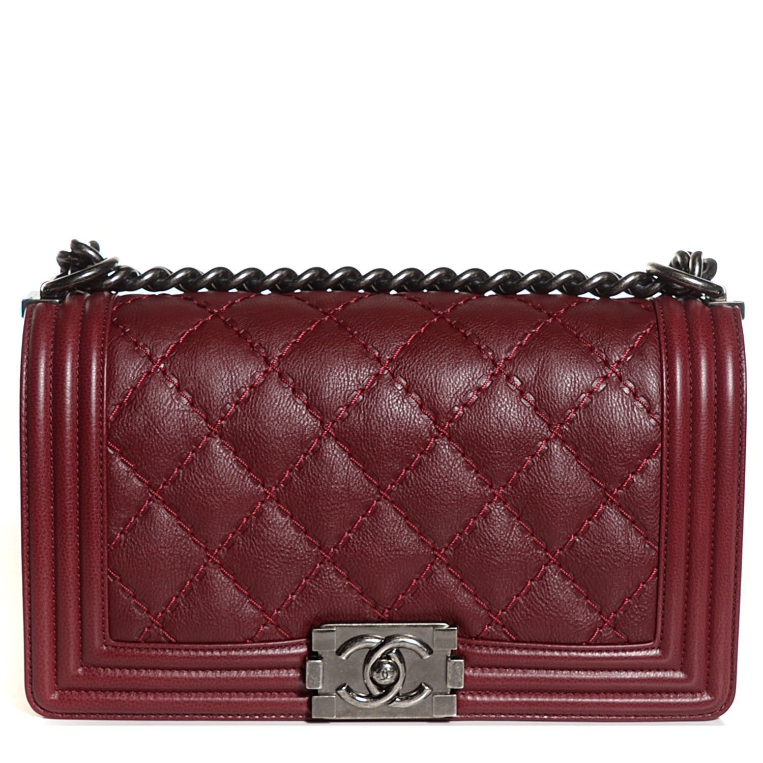 Chanel Calfskin Quilted Double Stitched Medium Boy Flap Burgundy 1 of 8