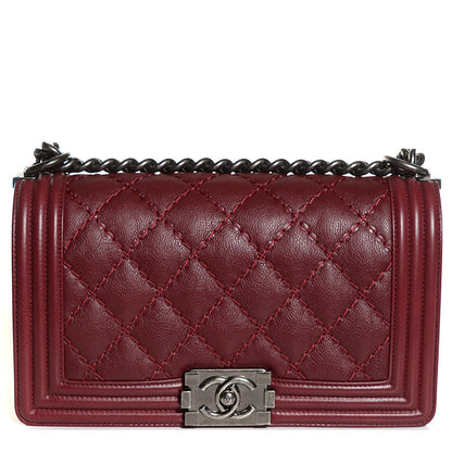 Chanel Calfskin Quilted Double Stitched Medium Boy Flap Burgundy 1 of 8