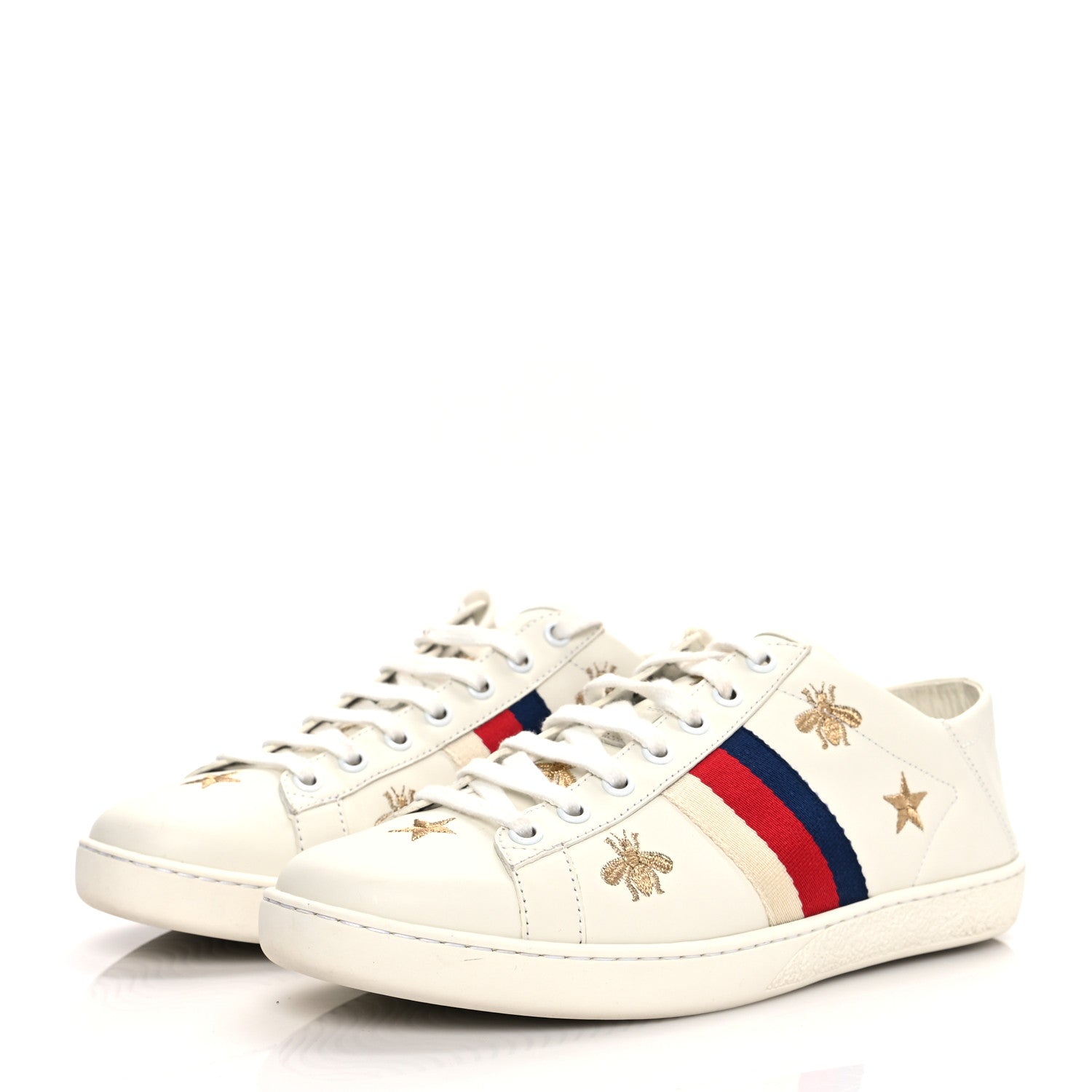 Gucci Calfskin Bee Star Embroidered Sylvie Web Ace Sneakers 39 White 3 of 14