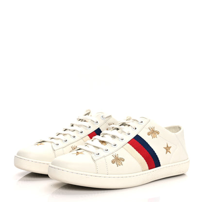 Gucci Calfskin Bee Star Embroidered Sylvie Web Ace Sneakers 39 White 3 of 14