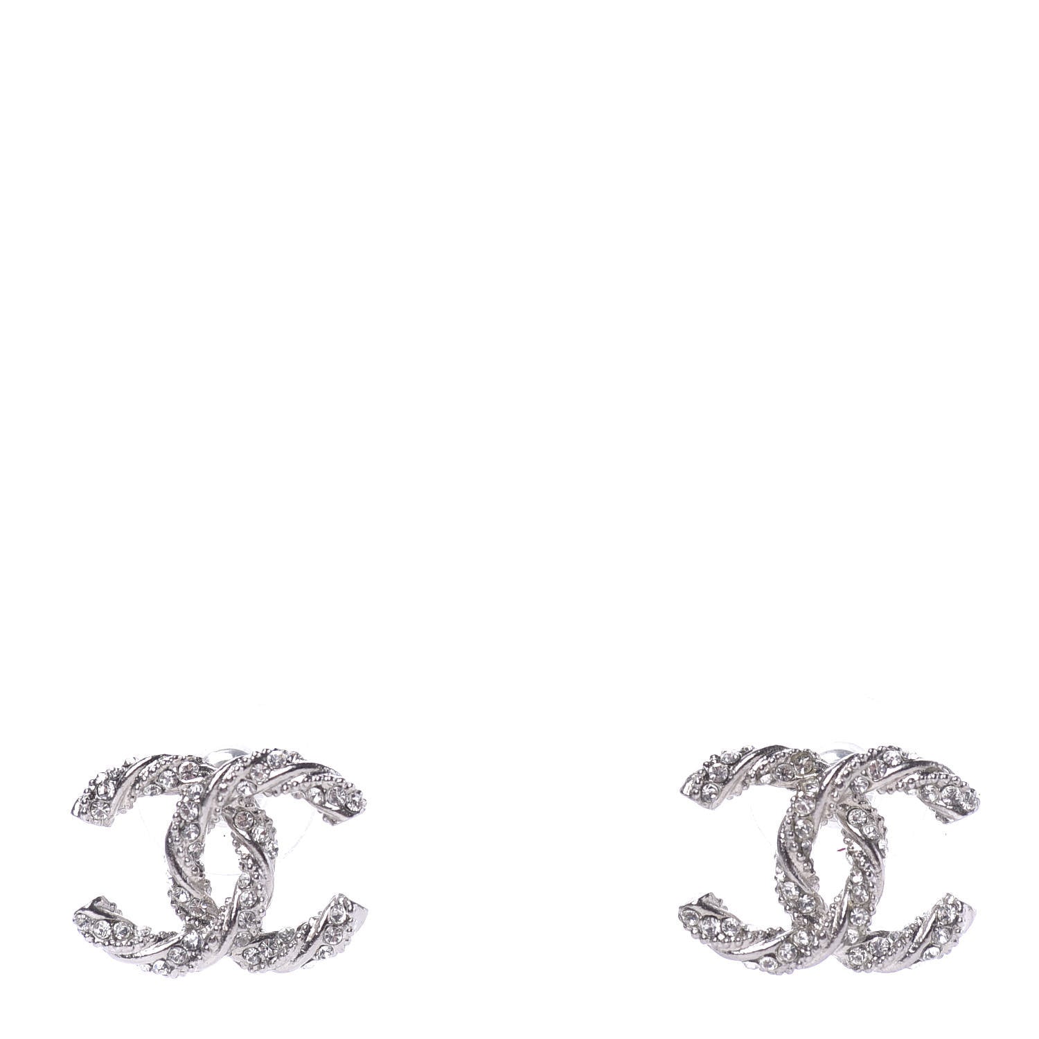 Chanel Crystal CC Twisted Earrings Silver 1 of 6