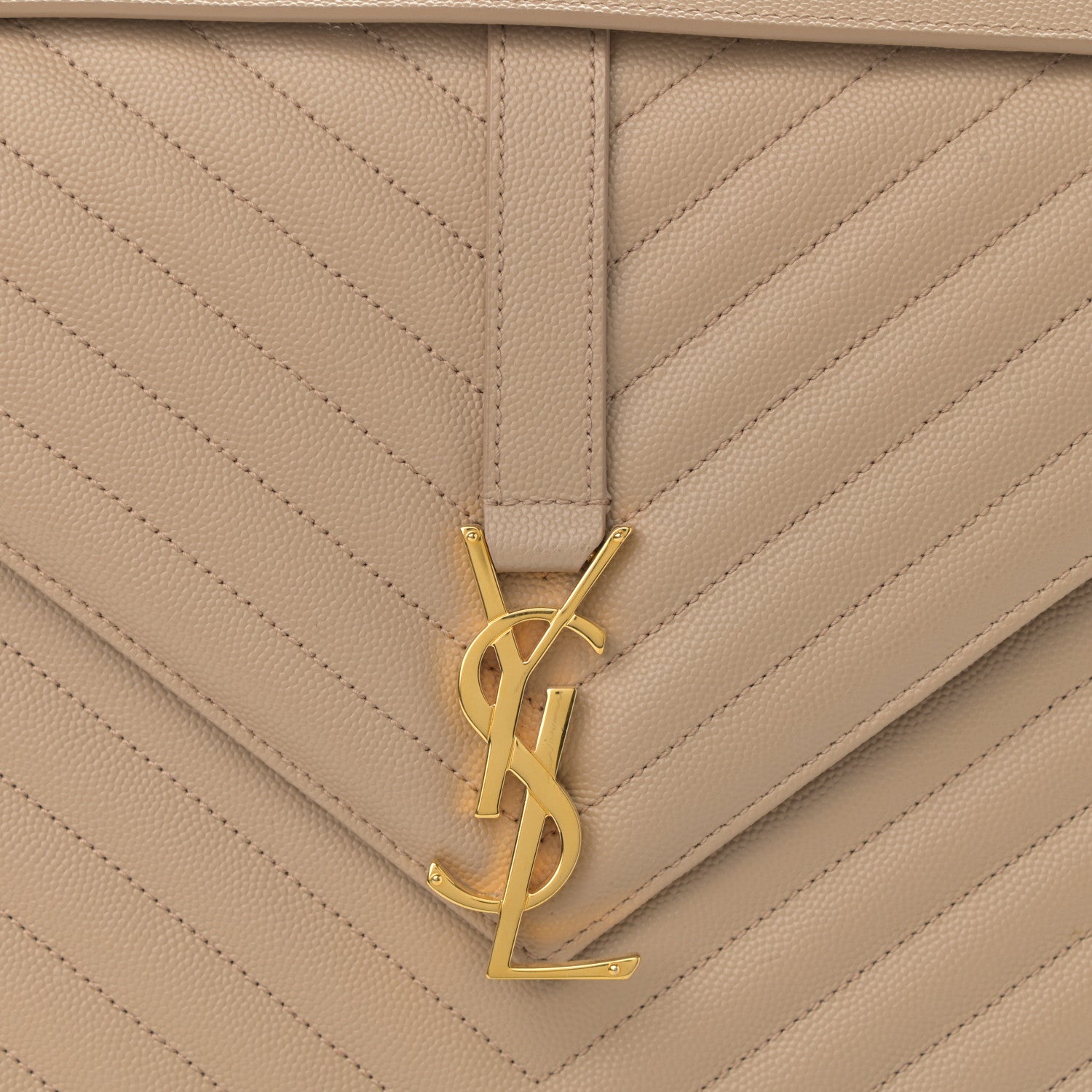 Saint Laurent Grain De Poudre Matelasse Chevron Large Monogram Satchel Dark Beige 9 of 12