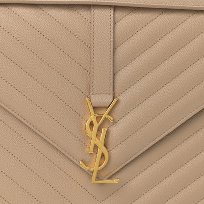 Saint Laurent Grain De Poudre Matelasse Chevron Large Monogram Satchel Dark Beige 9 of 12