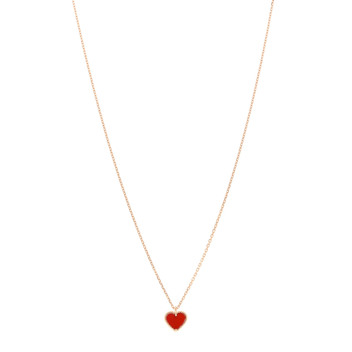 18k Rose Gold Carnelian Sweet Alhambra Heart Pendant Necklace