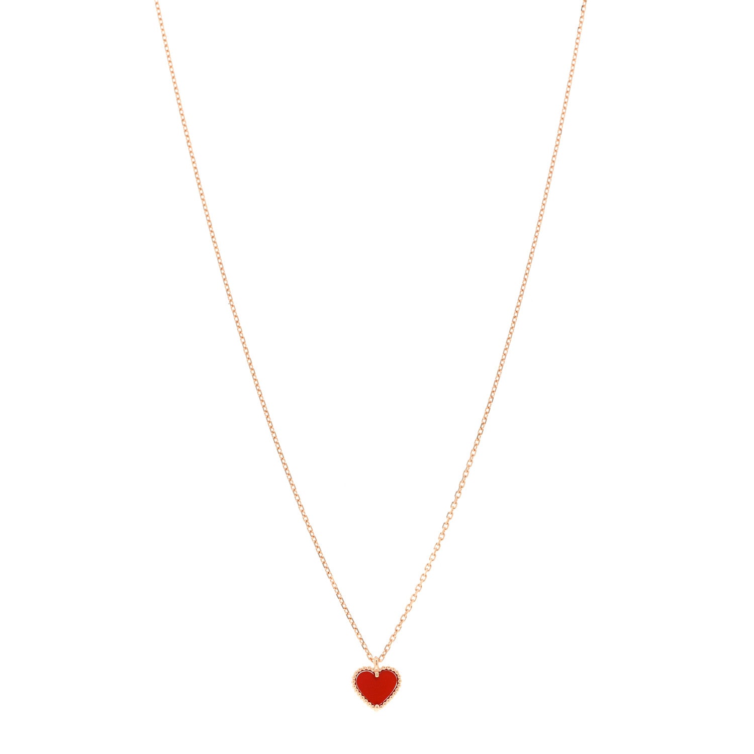 Van Cleef & Arpels 18k Rose Gold Carnelian Sweet Alhambra Heart Pendant Necklace 1 of 6