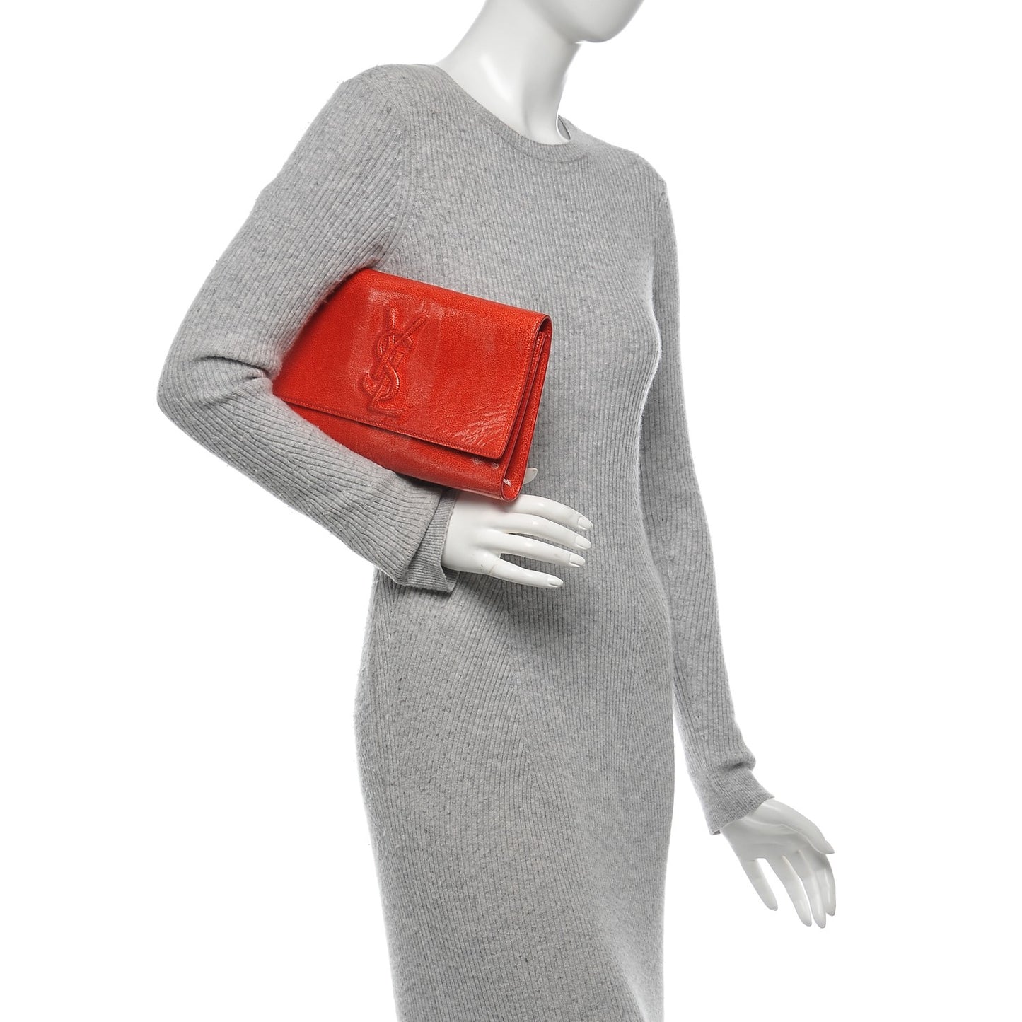 Textured Patent Monogram Large Belle De Jour Clutch Red