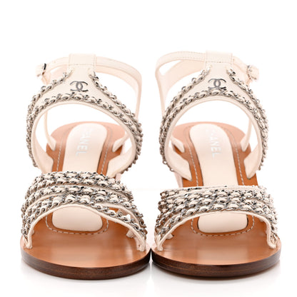 Chanel Lambskin Quilted Chain Wedge Sandals 41 White 2 of 15
