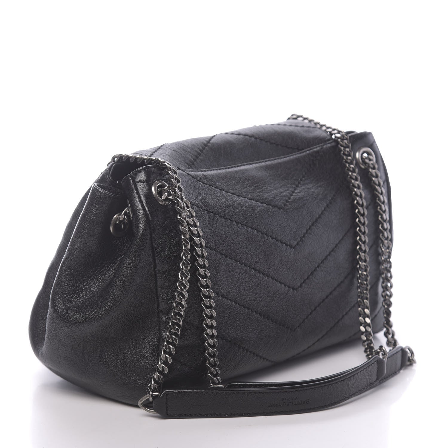 Saint Laurent Pebbled Lambskin Chevron Monogram Small Nolita Black 3 of 10