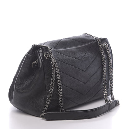 Saint Laurent Pebbled Lambskin Chevron Monogram Small Nolita Black 3 of 10