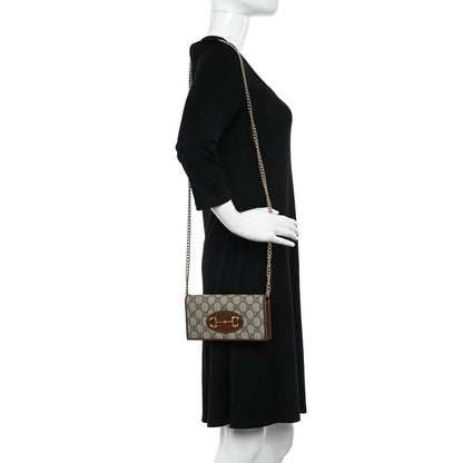 Gucci GG Supreme Monogram Azalea Calfskin Horsebit 1955 Wallet On Chain Beige Ebony Brown Sugar 2 of 11