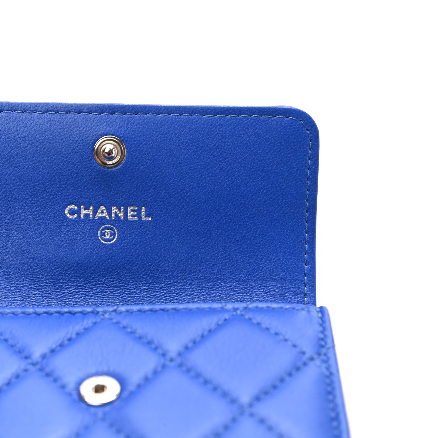Lambskin Quilted Flap Card Holder Blue