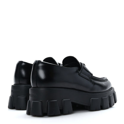Prada Spazzolato Triangle Logo Monolith Pointy 55mm Loafers 37 Black 4 of 9