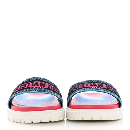 Christian Dior Canvas D-Flower Pop Embroidered Dway 10mm Slide Sandals 39 Pink Blue Multicolor 2 of 11