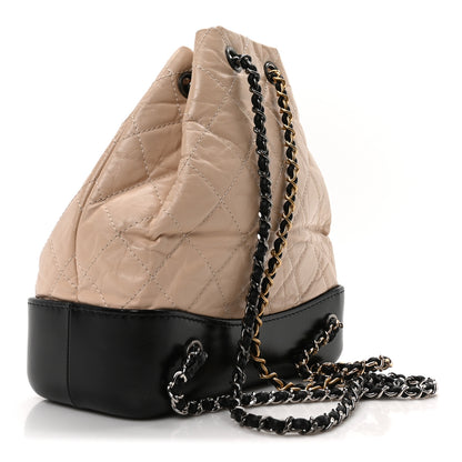 Chanel Aged Calfskin Quilted Small Gabrielle Backpack Beige Black 3 of 12