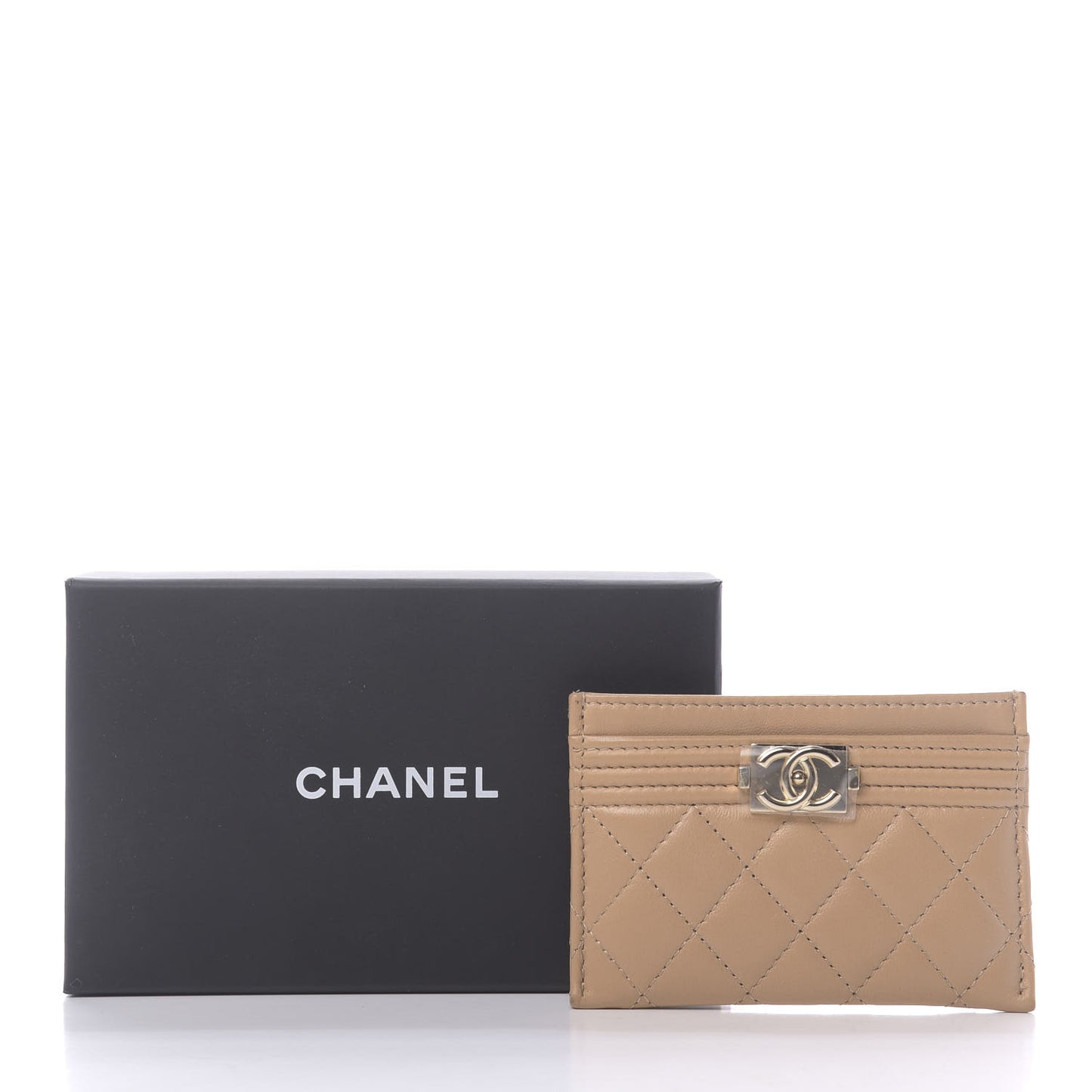 Lambskin Quilted Boy Card Holder Beige