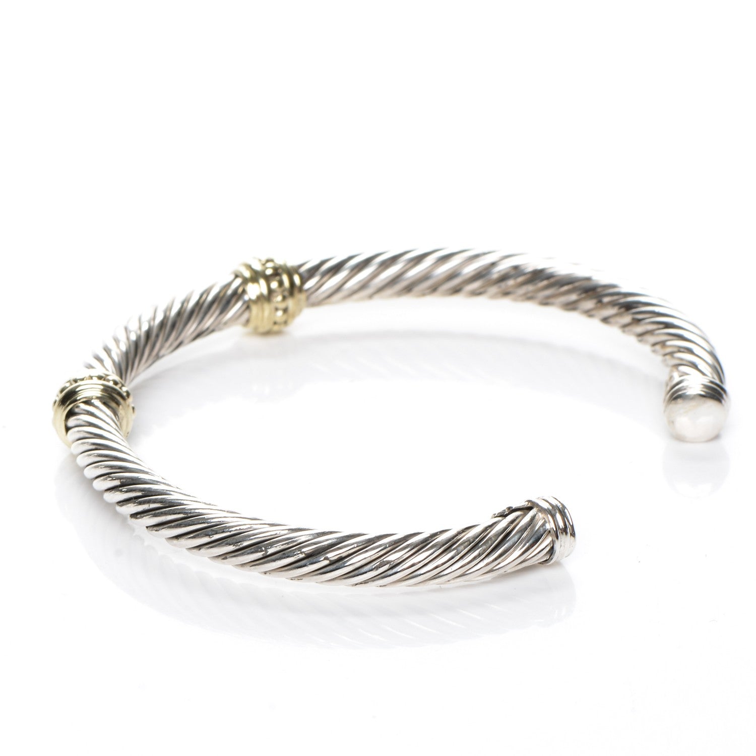David Yurman Sterling Silver 14K Yellow Gold 5mm Cable Classics Two Station Bracelet 3 of 4