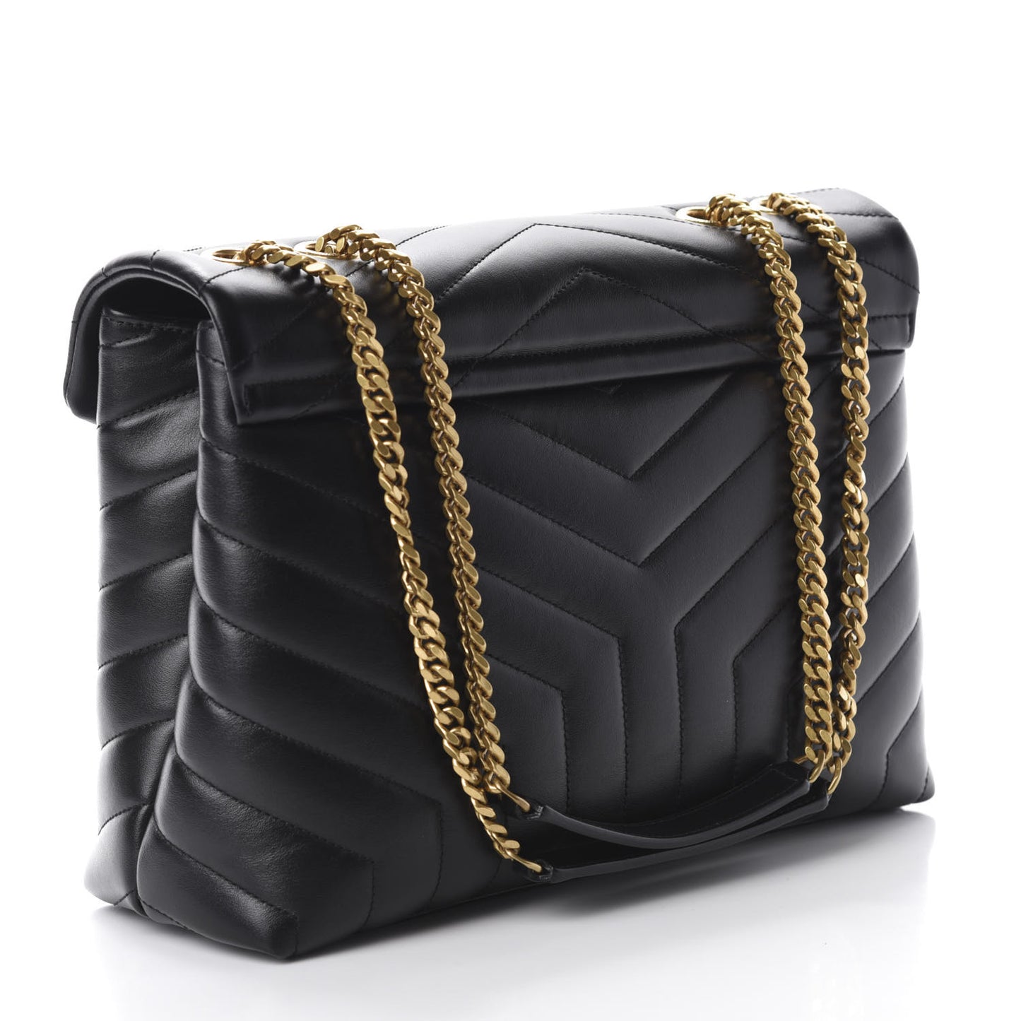Calfskin Y Quilted Monogram Medium Loulou Chain Satchel Black