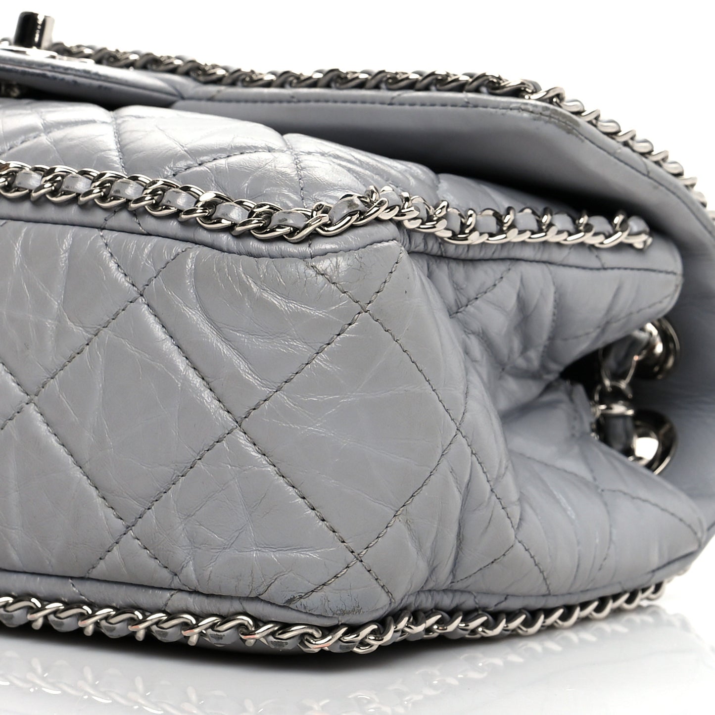 Crumpled Calfskin Medium Chain All Over Flap Grey
