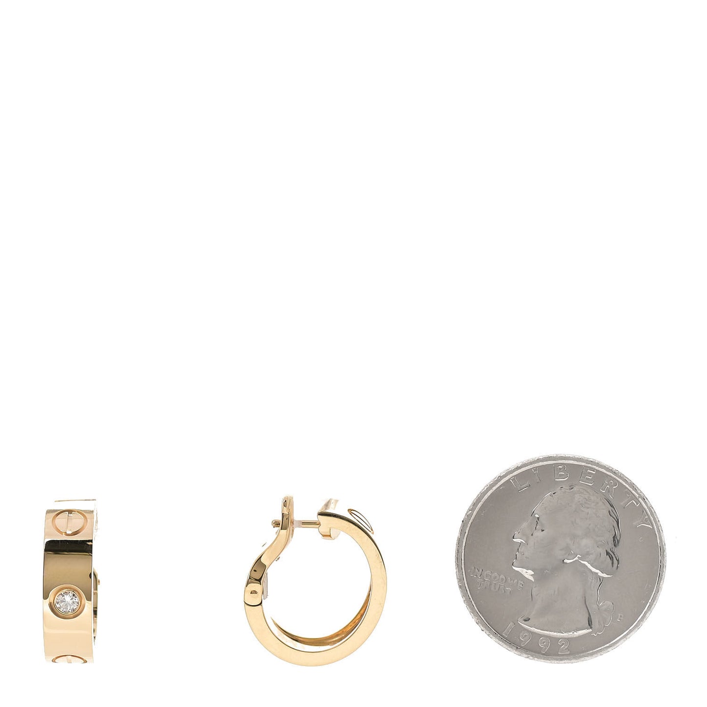 18K Yellow Gold 2 Diamond 5.5mm LOVE French Clip Hoop Earrings