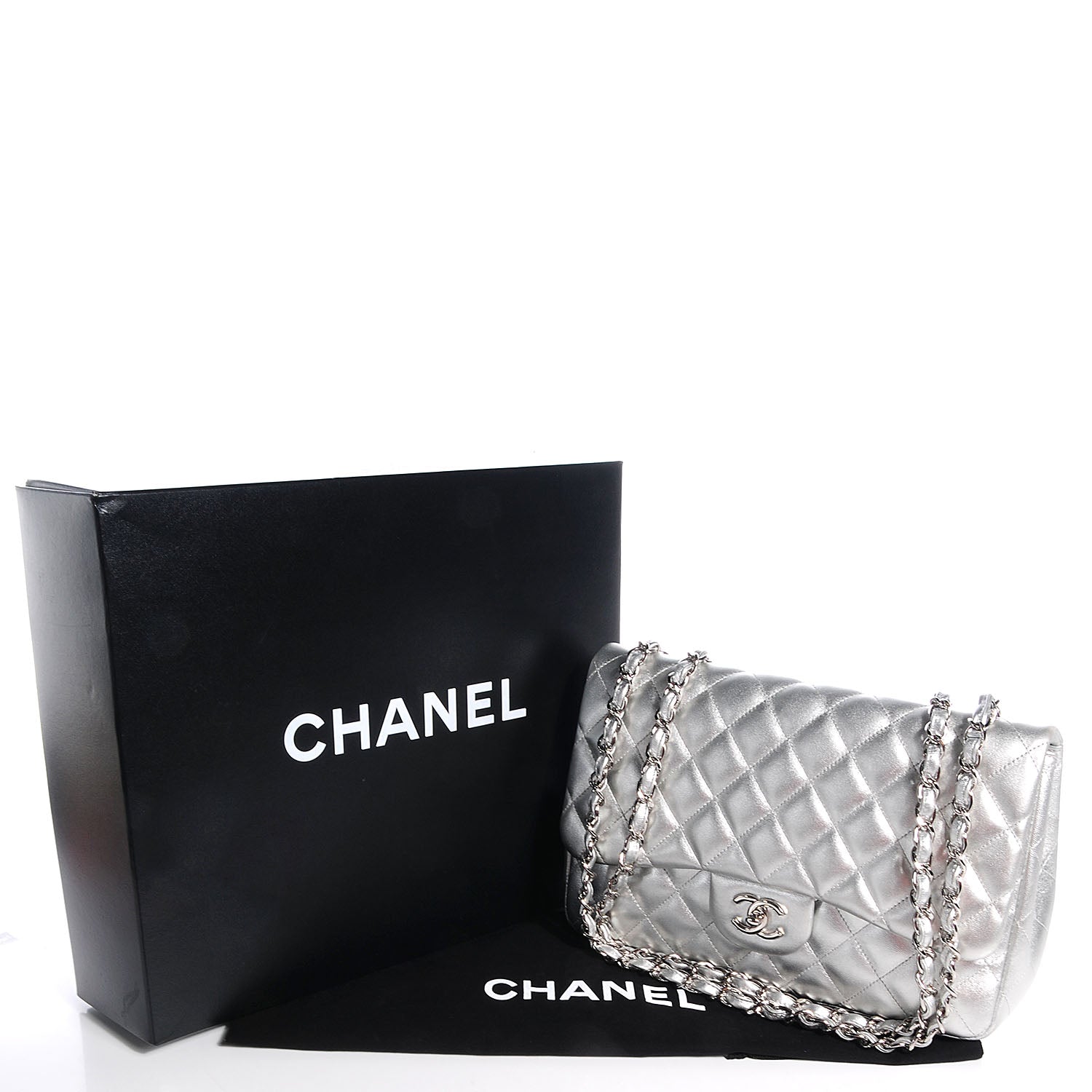 Chanel Metallic Lambskin Quilted Jumbo Single Flap Silver 4 of 8